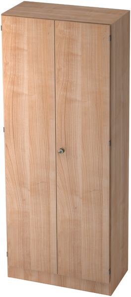 bümö office Kleiderschrank Holz abschließbar mit Spiegel, Büroschrank 80 cm breit in Nussbaum - Flur Schrank als Garderobe für Jacken, Taschen & Co. im Arbeitszimmer - Büro Schrank, 6200-N-N-SG
