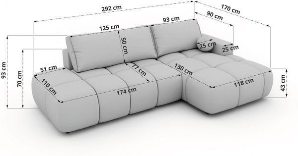 Ecksofa LORAN L mit Schlaffunktion und Bettkasten, Freistehendes Ecksofa mit Wellenfederung, DL-System, Große Liegefläche - Beige Velvet Bild 7