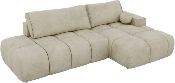 Ecksofa LORAN L mit Schlaffunktion und Bettkasten, Freistehendes Ecksofa mit Wellenfederung, DL-System, Große Liegefläche - Beige Velvet Bild 10