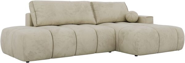 Ecksofa LORAN L mit Schlaffunktion und Bettkasten, Freistehendes Ecksofa mit Wellenfederung, DL-System, Große Liegefläche - Beige Velvet Bild 9