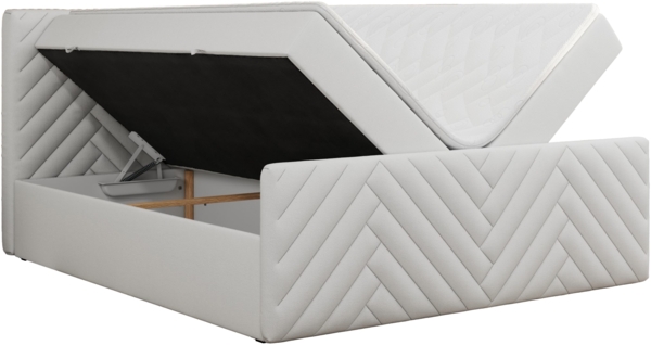 Boxspringbett mit zwei Bettkästen, 7 Härtezonen Multipocket-Matratzen, dekoratives Kopfteil und Front, Doppelbett - PARIS DUO - 180 x 200 cm - Weiß Kunstleder - H4 Bild 4