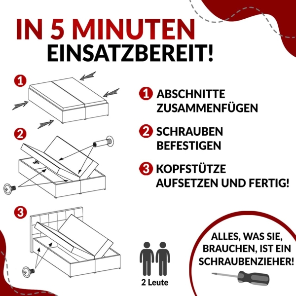 Boxspringbett mit zwei Bettkästen, 7 Härtezonen Multipocket-Matratzen, dekoratives Kopfteil und Front, Doppelbett - PARIS DUO - 180 x 200 cm - Weiß Kunstleder - H4 Bild 7