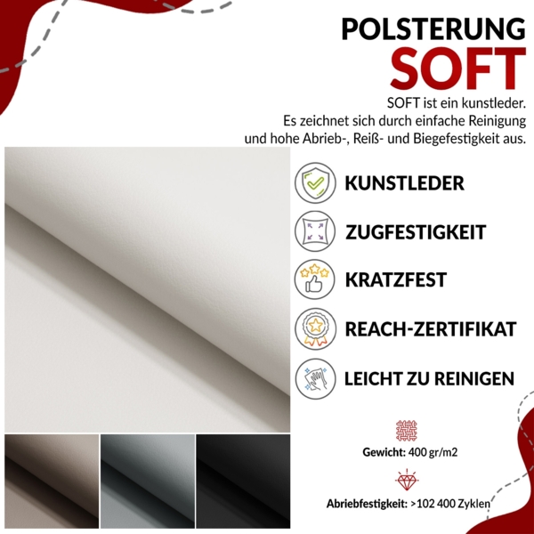 Boxspringbett mit zwei Bettkästen, 7 Härtezonen Multipocket-Matratzen, dekoratives Kopfteil und Front, Doppelbett - PARIS DUO - 180 x 200 cm - Weiß Kunstleder - H4 Bild 6