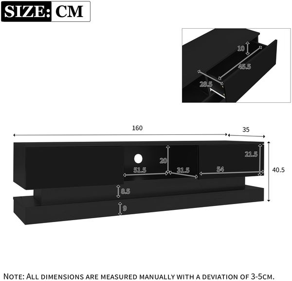 Merax 160*35*40,5 cm Schwarzer Hochglanz-TV-Ständer mit LED-Beleuchtung, 2 Schubladen, Anwendungssteuerung, Anti-Kipp-Design, geeignet für 60-Zoll-Fernseher, TV-Schränke, TV-lowboard Bild 4