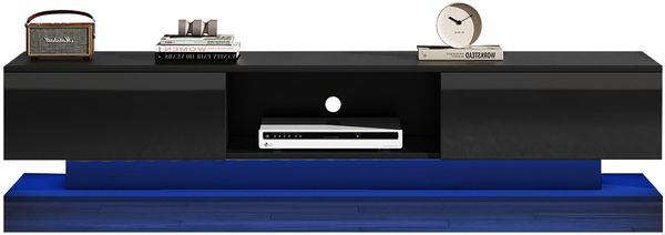 Merax 160*35*40,5 cm Schwarzer Hochglanz-TV-Ständer mit LED-Beleuchtung, 2 Schubladen, Anwendungssteuerung, Anti-Kipp-Design, geeignet für 60-Zoll-Fernseher, TV-Schränke, TV-lowboard Bild 10