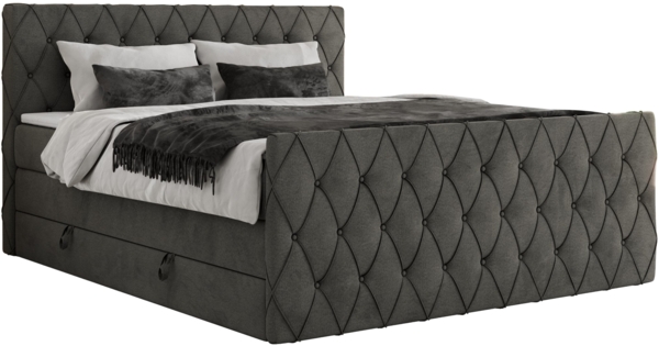 Boxspringbett, Doppelbett mit Fußteil, Multipocket-Matratzen und Topper, gestepptes Kopfteil und Front - MIREN KING DUO - 180 x 200 cm - Dunkelgrau Velours - H3 Bild 4