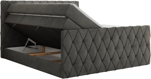 Boxspringbett, Doppelbett mit Fußteil, Multipocket-Matratzen und Topper, gestepptes Kopfteil und Front - MIREN KING DUO - 180 x 200 cm - Dunkelgrau Velours - H3 Bild 5