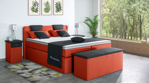 Meisterbetten Boxspringbett Iris 100x200 in WT-Terrakotta in WT-Dunkel Grau, Matratzenbezug Nano, Komfortschaum-Topper