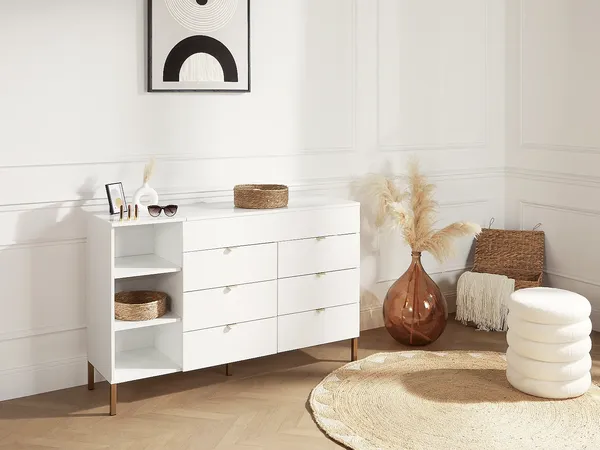 Vente-unique - ONISHA Kommode Holz, Platte Weiß - B 42 cm x H 90,2 cm x L 140 cm