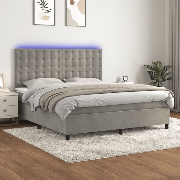 vidaXL Boxspringbett mit Matratze & LED Hellgrau 180x200 cm Samt 3136377