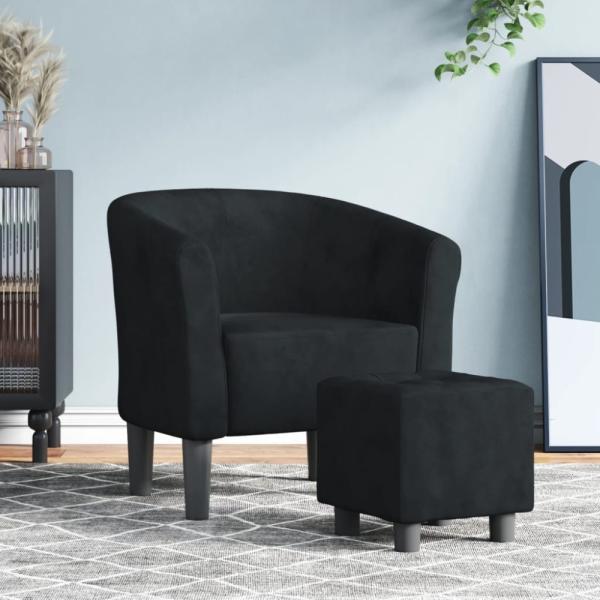 vidaXL Clubsessel mit Fußhocker Schwarz Samt 356451