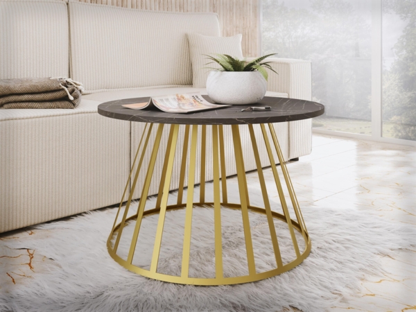 Couchtisch Montok, Beine aus Stahl (Farbe: Gold / Black Pietra Grigia)