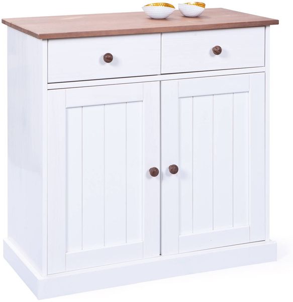 Dmora Sideboard mit zwei Türen und zwei Schubladen, weiß und braun, 90 x 86 x 45 cm.