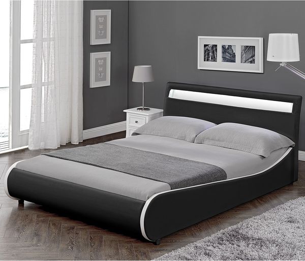 LED Polsterbett Valencia 140x200cm Schwarz mit weißer Kante [Corium]