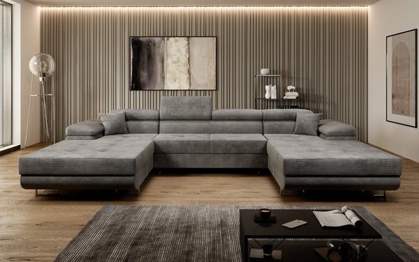Luxusbetten24 Schlafsofa Designer Sofa Calvera U in Cord, mit Stauraum und Schlaffunktion