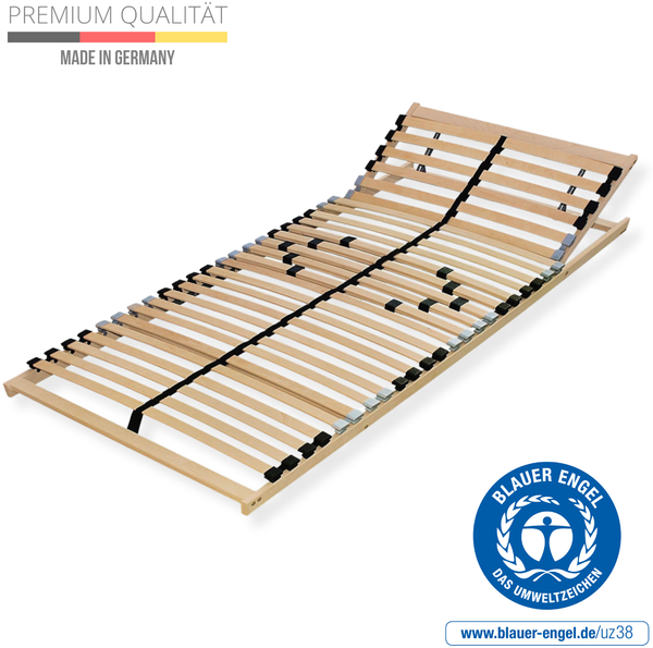 Premium Lattenrost 70x200, Punktelastischer 7 Zonen Lattenrahmen Buche, 28 Latten, Federholzrahmen MADE IN GERMANY, Lattenrost Kopfteil verstellbar, bis 150Kg