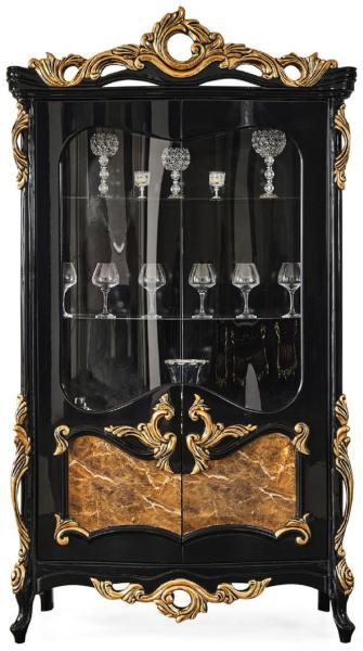 Casa Padrino Luxus Barock Vitrine Schwarz / Braun / Gold 156 x 50 x H. 220 cm - Prunkvoller Massivholz Vitrinenschrank mit 2 Glastüren - Barock Möbel