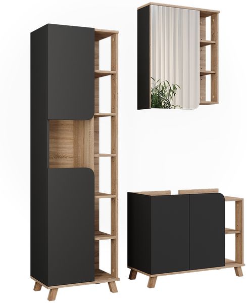 Badmöbel-Set Karen Sonoma/Anthrazit 3 Teile Vicco