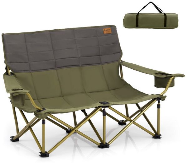 COSTWAY Campingstuhl, 2 Sitzer Klappstuhl, Faltstuhl, Angelstuhl verstellbar