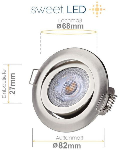 Sweet LED LED Einbaustrahler 6er Set 3 Step Dimmbar Flach Chrom 5W kaltweiß 230V, 3-step-dim, LED fest integriert, kaltweiß, 6500K, Deckenspots, Deckenstrahler, Einbauleuchten