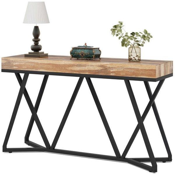 Tribesigns Konsolentisch 140cm Konsolentisch, Holz-Eingangstisch mit einzigartigem Metallsockel