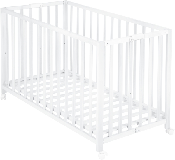 roba Klappbett 'Fold Up' 60 x 120 - Klappbares Babybett aus Holz - 2-fach höhenverstellbar - Weiß
