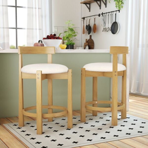 COSTWAY Barhocker (2er Set), Barstühle Holz mit Rückenlehnen Sitzhöhe 62cm