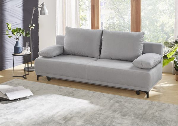 Schlafsofa LUIGI Querschläfer mit Bett und Stauraum hellgrau ca. 196 cm