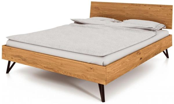 Bett Rolo 2 Sonderlänge 200x210 Wildeiche massiv Holzkopfteil und Metallbeine