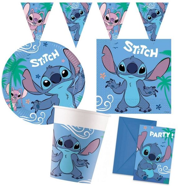 Procos Kindergeschirr-Set Partyset Stitch 43 tlg. für die Lilo und Stitch Party (43-tlg), 6 Personen