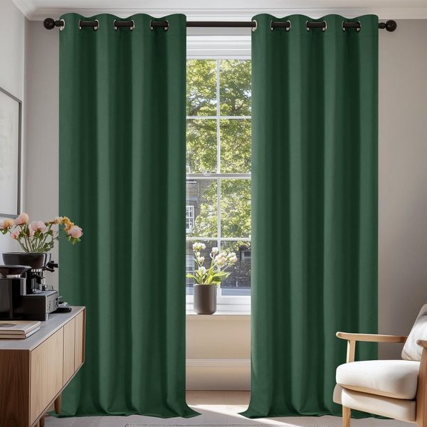 Deconovo Blickdichter Vorhang Ösen Thermogardine Kälteschutz Verdunkelungsvorhang Indoor, 260x140 cm(HöhexBreite), Waldgrün, 2er Set