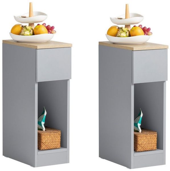SoBuy FBT111-HGx2 Nachttisch 2er Set mit Schublade für Boxspringbett Sofatisch 2 stücke Beistelltisch schmal Telefontisch Nachtschrank Nachtkommode Hellgrau BHT ca. : 20 x 60 x 35 cm