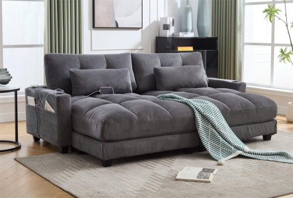 LVHOM Polsterliege Ottomane/Loungesofa/Polsterbett/Daybett/Gästebetten/Schlafsofa (USB/Typ C-Ladeanschlüssen, Seitentaschen, Getränkehalter, modularer Flexibilität Palmen Sessel, links & rechts tauschbare Armlehnen, Schlaffunktion, Platzsparend, 2-St, ...