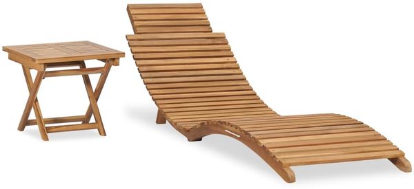 Klappbare Sonnenliege, Gartenliege mit Tisch Massivholz Teak