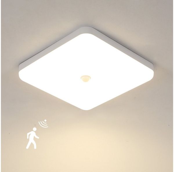 Riserva Deckenleuchten LED Deckenleuchte 36W 4000K, Deckenlampe 25x25cm mit Bewegungsmelder, LED wechselbar