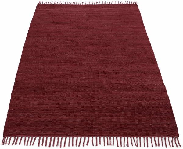 carpetfine Teppich Kelim Chindi uni, auch als Läufer, rechteckig, Höhe: 5 mm, Wendeteppich, reine Baumwolle, handgewebt, Uni-Farben, mit Fransen