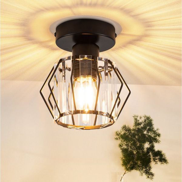 Nettlife Deckenleuchte retro Schwarz Kristall Modern E27 Küchenlampe Metall, LED wechselbar, Innen Deckenbeleuchtung für Korridor Balkon Wohnzimmer Hotel