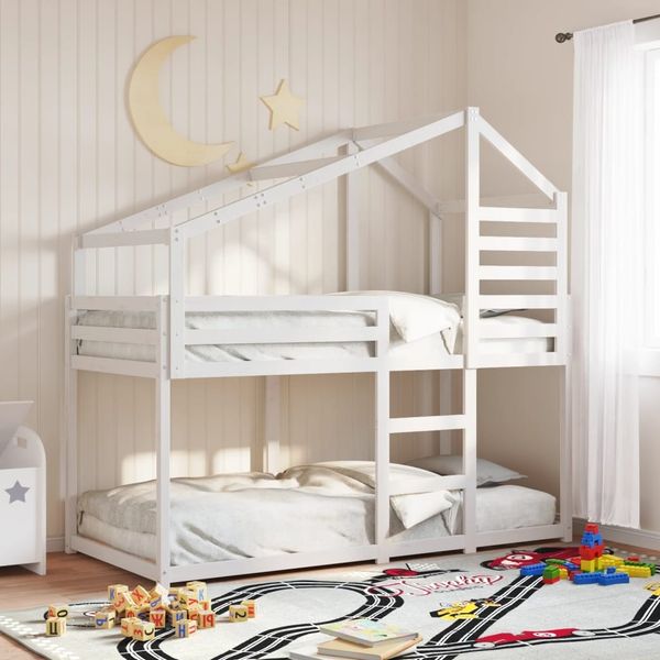 vidaXL Etagenbett mit Dach Weiß 75x190 cm Massivholz Kiefer 3281968