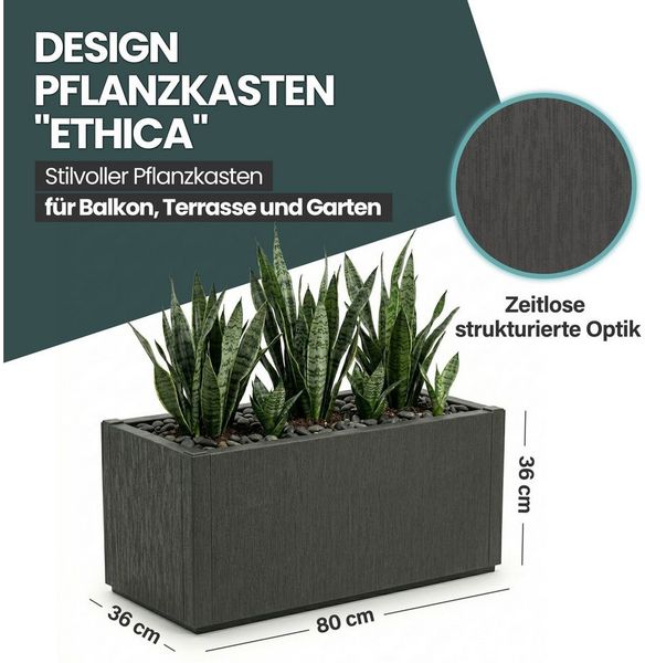 Kreher Pflanzkübel 'Ethica' aus Kunststoff, 80 x 36 x 36 cm, Strukturiert, Anthrazit (4 St)