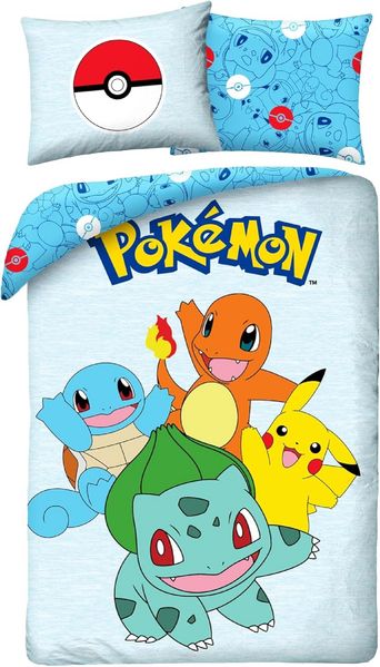 Pokemon Bettwäsche Set aus Baumwolle Bettdeckenbezug 140 × 200 cm mit 70 × 90 cm Kissenbezug