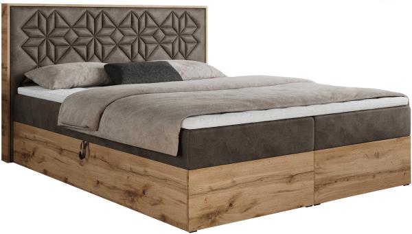 Boxspringbett mit Kopfteil und Topper, Polsterbett - NESSI - 140 x 200 cm - Braun Velvet - H4 - Topper Visco