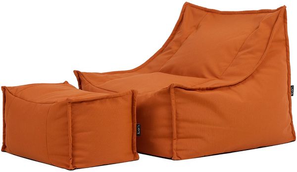 Icon Alto Sitzsack Sessel mit Hocker, Orange, Olefin Stoff für Drinnen und Draußen, Riesen Sitzsack mit Füllung, Bequemer Sessel, Garten, Terrasse, Lounge, Wohnzimmer