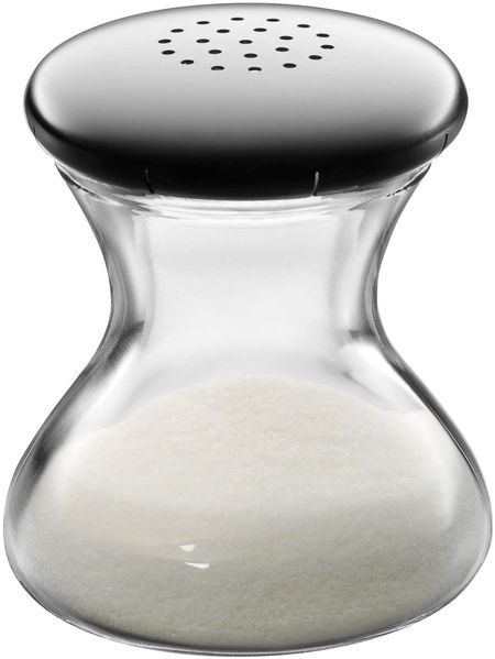 WMF Wagenfeld Salzstreuer 4,5 cm, Max und Moritz, Glas, Cromargan Edelstahl mattiert, spülmaschinengeeignet