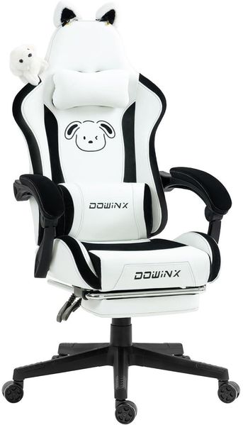 Dowinx Gaming Stuhl Süße Hund Edition Ergonomisch PU-Leder weiß Kaninchen