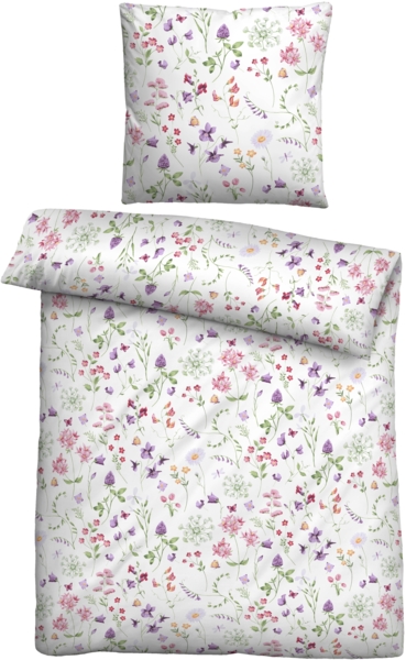 biberna 0046607 Linon-Bettwäsche FLOWERPOWER, weiss, 1x 135x200 cm + 1x 80x80 cm