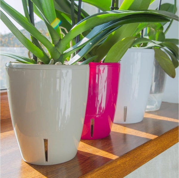 Happy plants Blumentopf Orchideentopf Orchidea Twin - Selbstbewässernder Blumentopf, Hochglanzoptik, rund, leichtgewichtig Bild 3