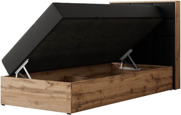 Boxspringbett ALBERO 1 90x200 mit Stauraum, 7-Zonen Multipocket Matratze H3, Bettkasten mit Federautomat, Öffnungsseite wählbar, Hotelbett - Schwarz Kunstleder - Topper Visco - Rechts Bild 4