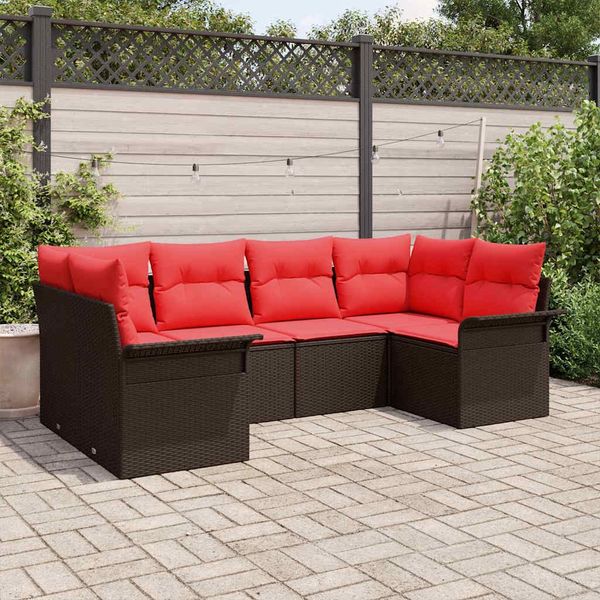 vidaXL Gartensofa-set mit Kissen 6 pcs Braun Poly-Rattan 3345504