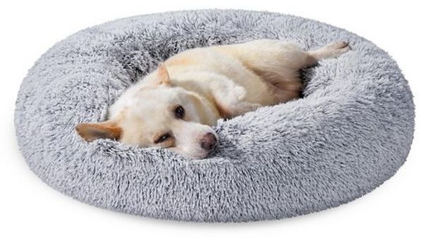 FEANDREA Kuscheliges Haustierbett, Donut Kissen für Katzen und Hunde, herausnehmbare Polsterung, waschbar, Plüsch, 80 cm, Ombré-Grau