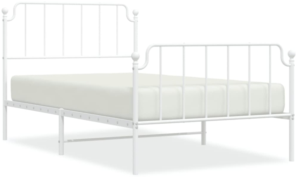 vidaXL Bettgestell mit Kopf- und Fußteil, Metall, Weiß, 107x203 cm